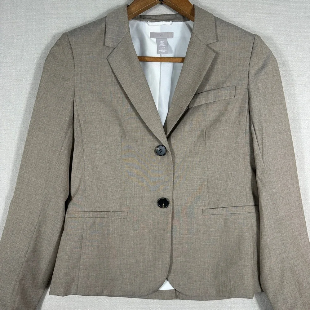 H&M Blazer Jacket Womens XS Taupe Brown Two Button Tailored Professional